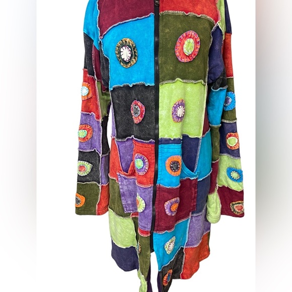 KPC Patchwork Colorful Boho Jacket With Hood - Picture 5 of 16
